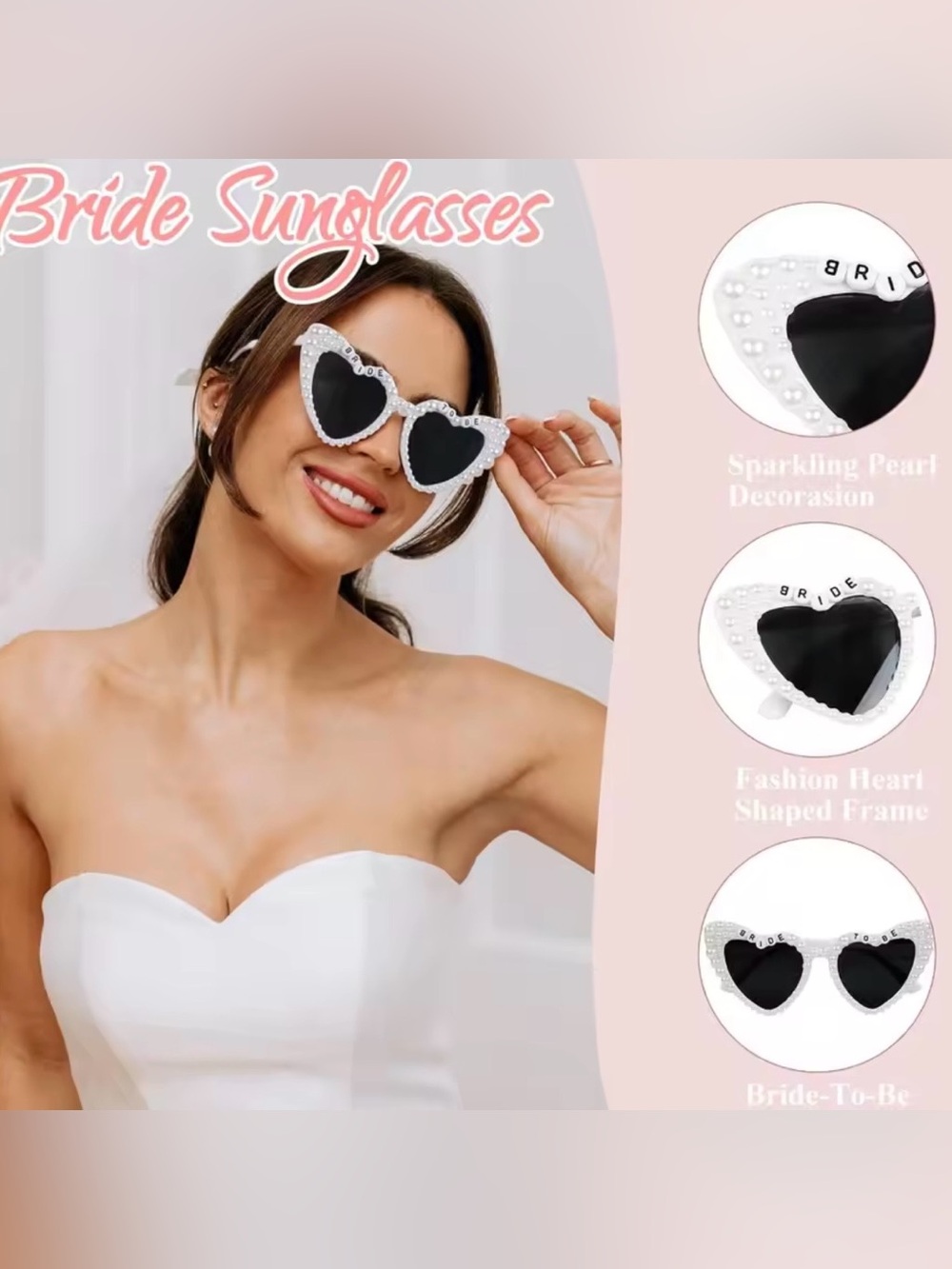 New BRIDE Pearl-Embellished Heart Sunglasses - White